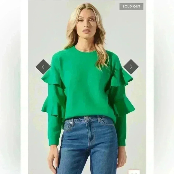 SUGARLIPS Quinley Ruffle Sweater In Kelly Green Size Small - Picture 1 of 10
